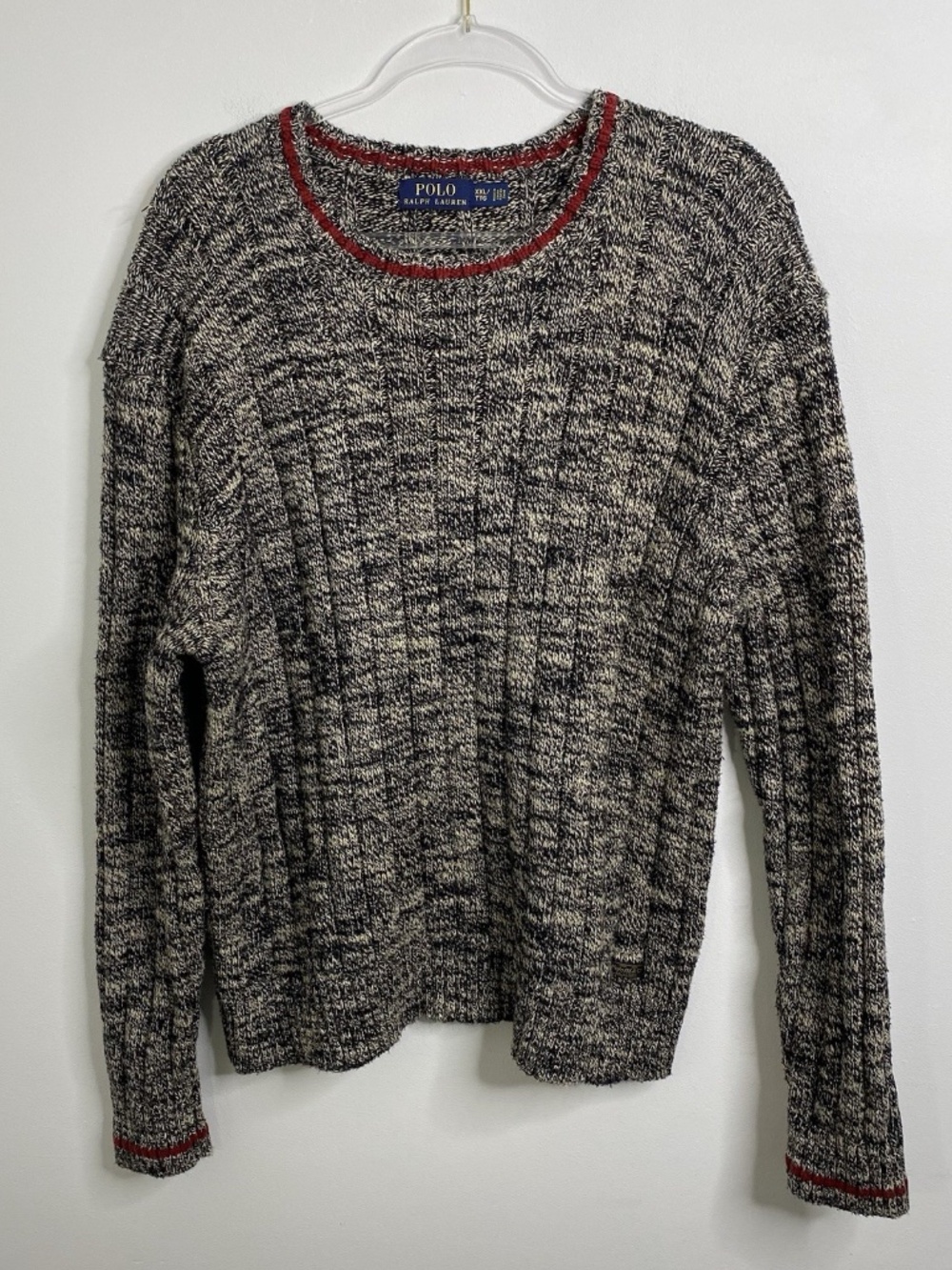 Polo Ralph Lauren Ragg Style Sweater Black Creme Men’s 2XL Chunky Knit RL Cotton